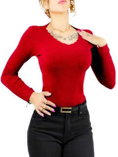 Foto 1 | Suéter para Mujer Cuello V Canalé Rojo