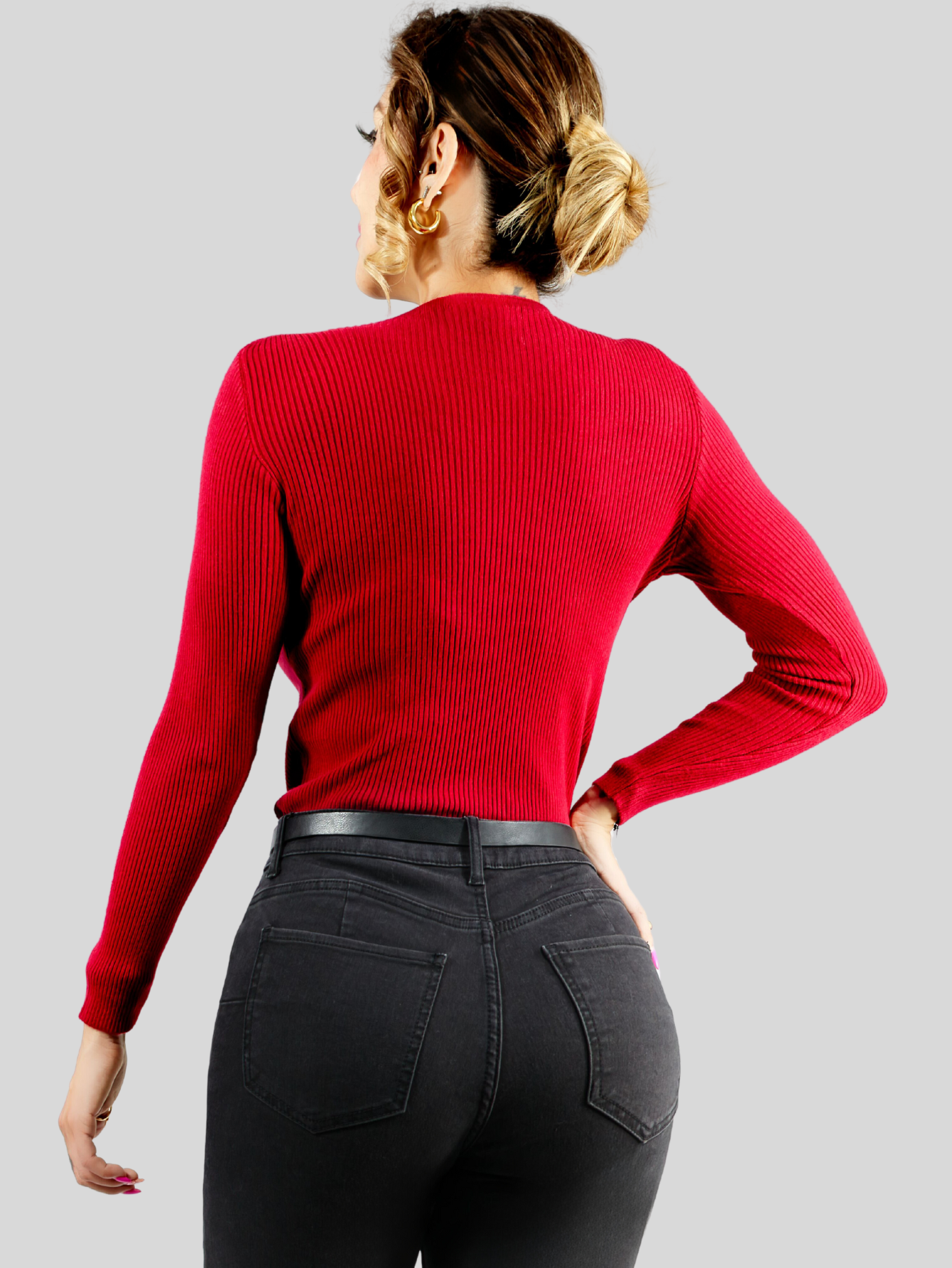 Foto 4 pulgar | Suéter para Mujer Cuello V Canalé Rojo