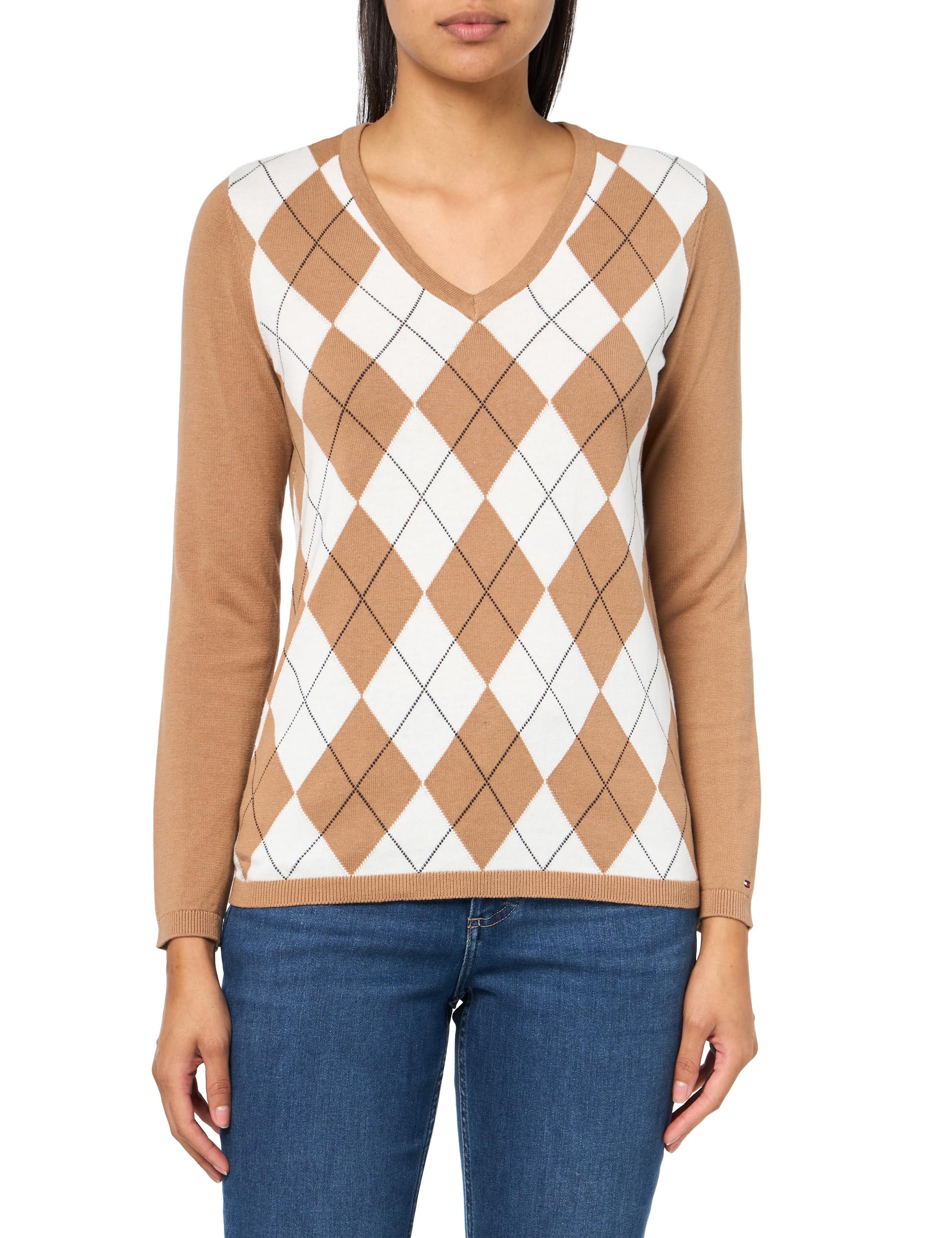 Jersey Tommy Hilfiger Para Mujer, Algodón, Hiedra, Cuello En V, Marrón - Venta Internacional.