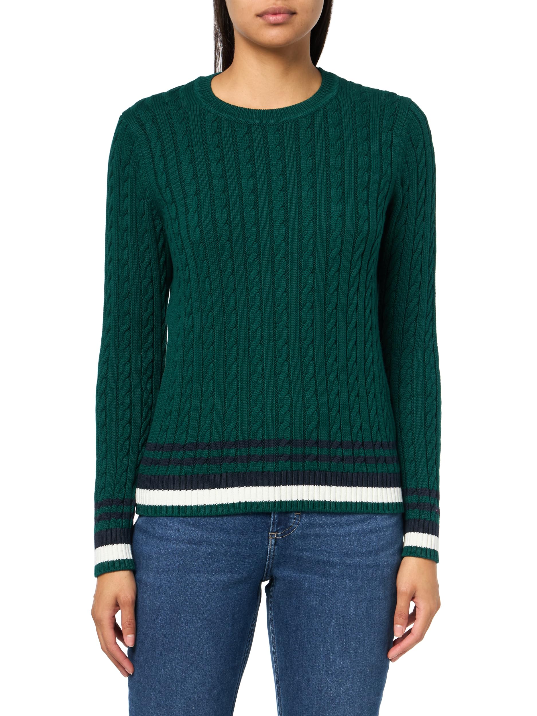 Foto 2 pulgar | Jersey Tommy Hilfiger De Algodón Con Cuello Redondo Para Mujer Cable Forest - Venta Internacional.