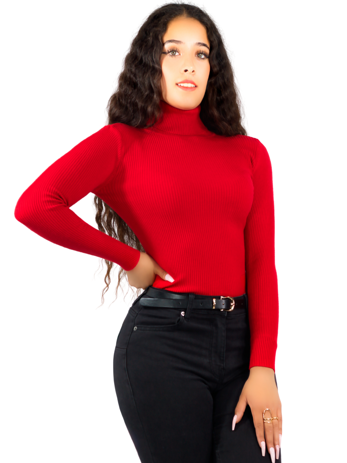 Suéter Cuello de Tortuga Acanalado Suet-1038 Rojo para Dama