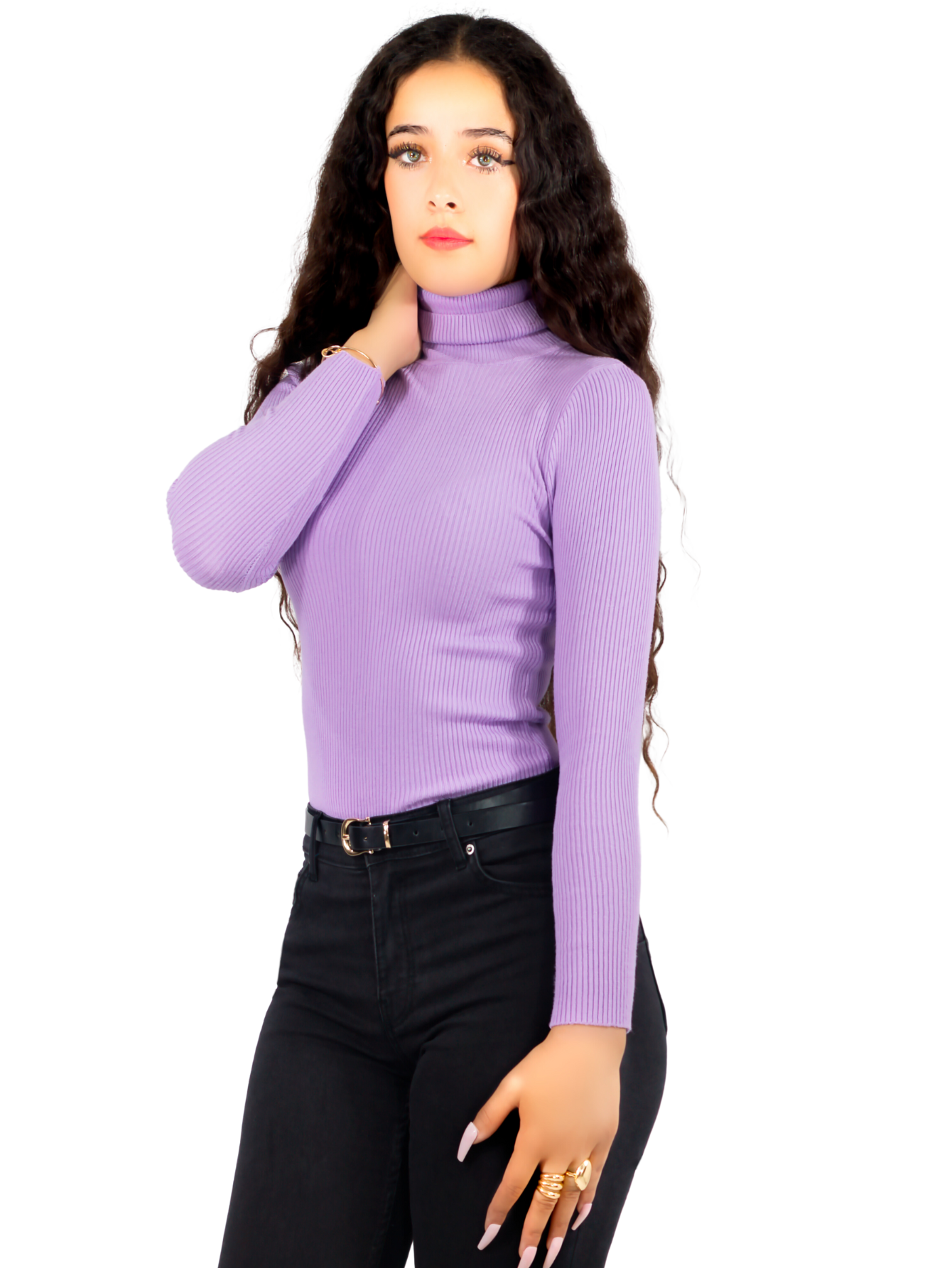 Suéter Cuello de Tortuga Acanalado Suet-1038 Lila para Dama
