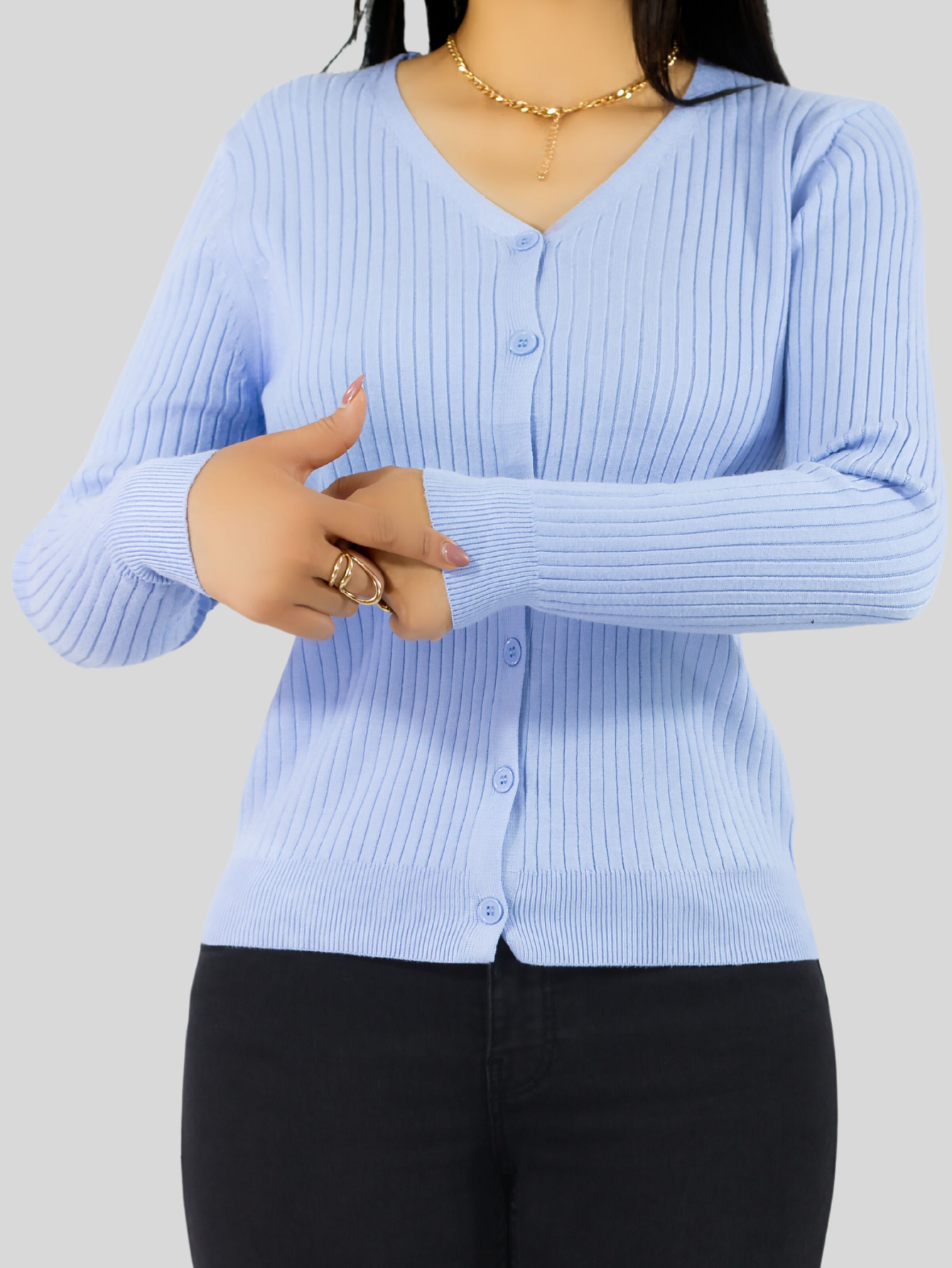 Foto 7 pulgar | Suéter Para Mujer De Manga Larga Con Botones A Juego Sweater Dama De Punto Abrigo Suéteres Suet-1043 Azul Claro J