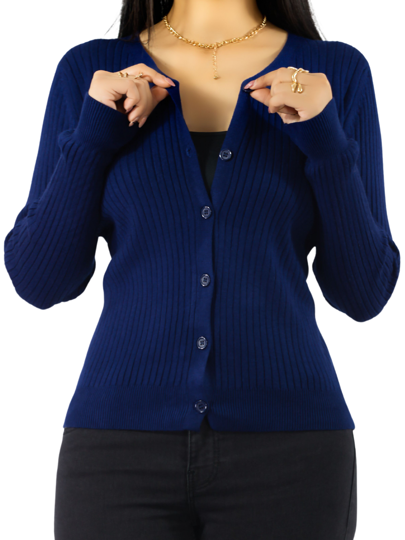 Suéter Para Mujer De Manga Larga Con Botones A Juego Sweater Dama De Punto Abrigo Suéteres Suet-1043 Azul Marino