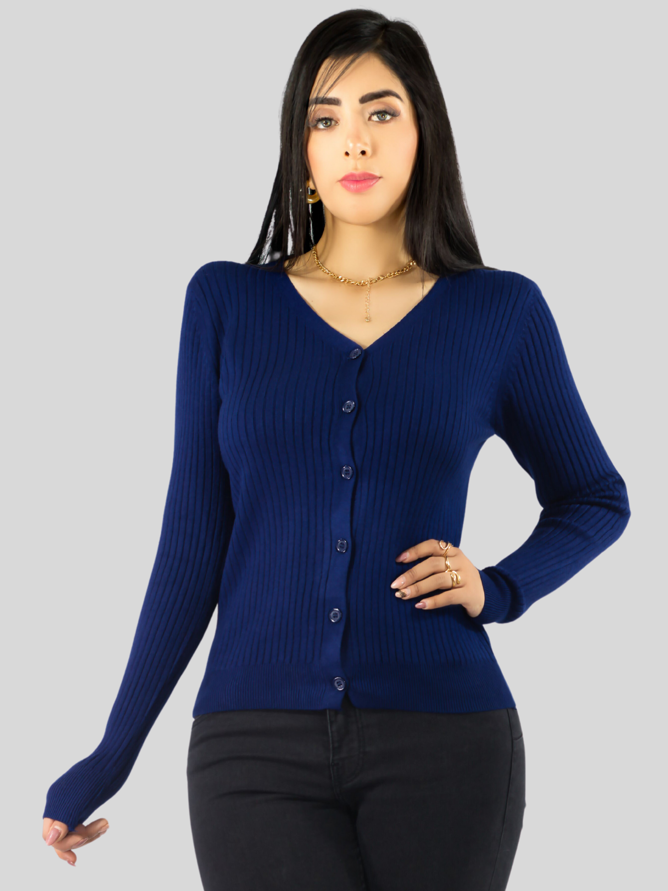 Foto 5 pulgar | Suéter Para Mujer De Manga Larga Con Botones A Juego Sweater Dama De Punto Abrigo Suéteres Suet-1043 Azul Marino