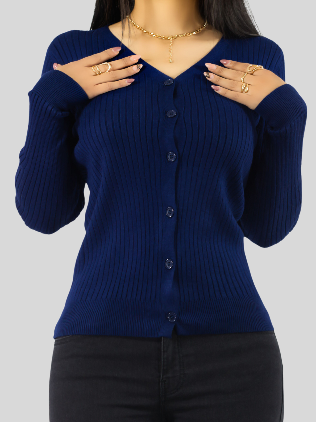 Foto 6 pulgar | Suéter Para Mujer De Manga Larga Con Botones A Juego Sweater Dama De Punto Abrigo Suéteres Suet-1043 Azul Marino