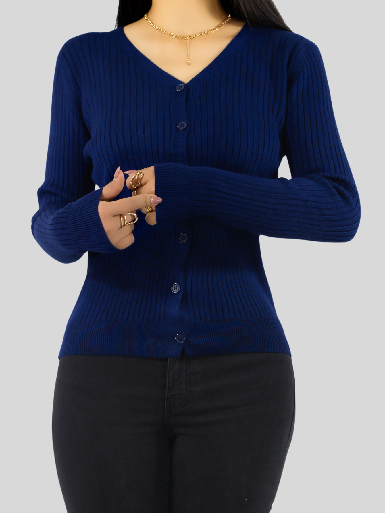 Foto 7 pulgar | Suéter Para Mujer De Manga Larga Con Botones A Juego Sweater Dama De Punto Abrigo Suéteres Suet-1043 Azul Marino