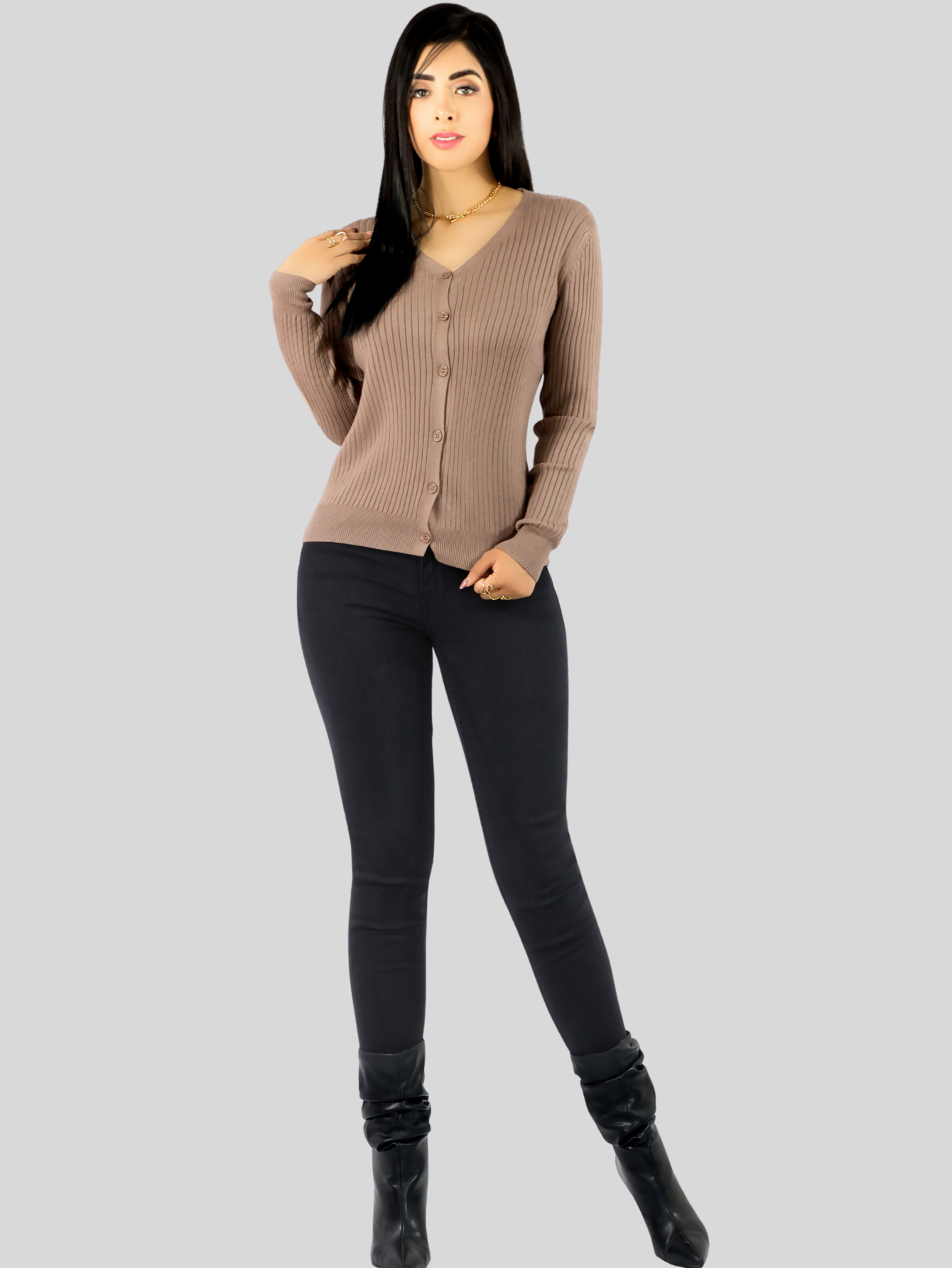Foto 3 pulgar | Suéter Para Mujer De Manga Larga Con Botones A Juego Sweater Dama De Punto Abrigo Suéteres Suet-1043 Café Claro