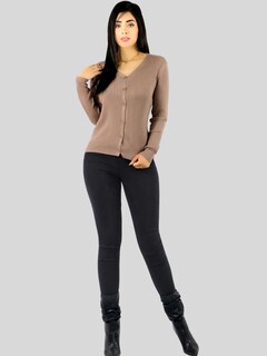 Foto 2 | Suéter Para Mujer De Manga Larga Con Botones A Juego Sweater Dama De Punto Abrigo Suéteres Suet-1043 Café Claro