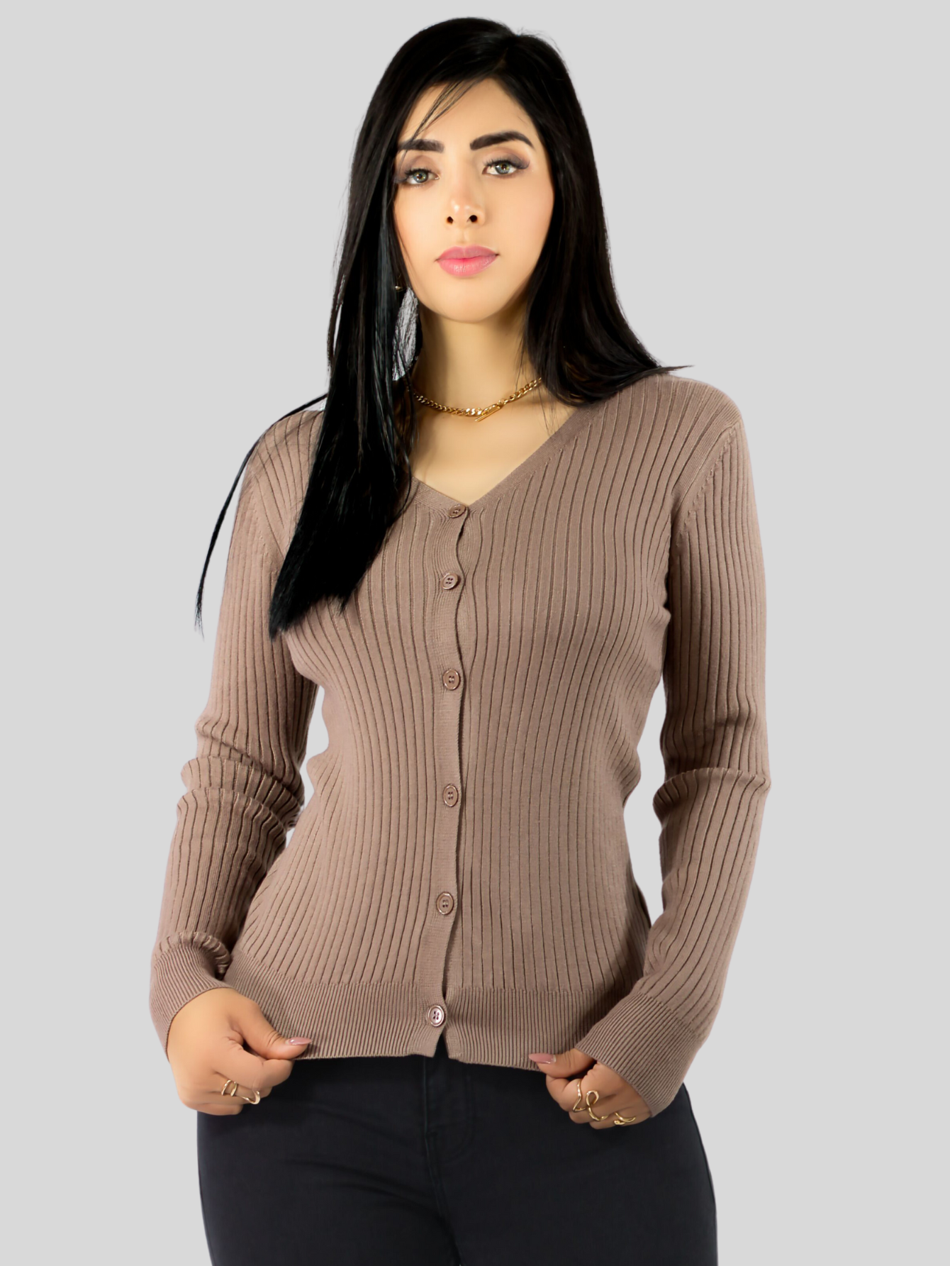 Foto 5 pulgar | Suéter Para Mujer De Manga Larga Con Botones A Juego Sweater Dama De Punto Abrigo Suéteres Suet-1043 Café Claro