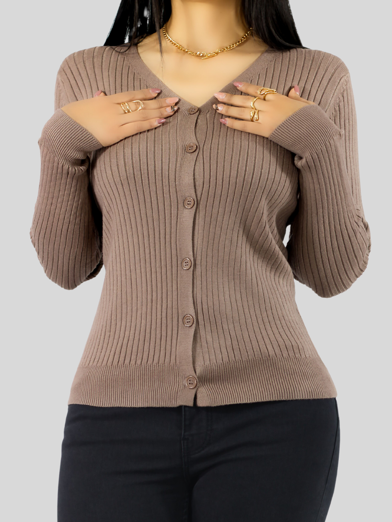 Foto 6 pulgar | Suéter Para Mujer De Manga Larga Con Botones A Juego Sweater Dama De Punto Abrigo Suéteres Suet-1043 Café Claro