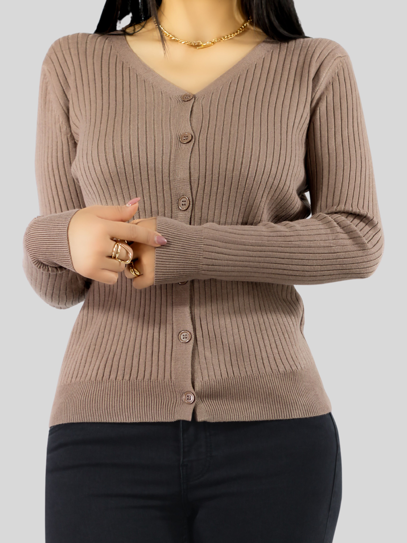 Foto 7 pulgar | Suéter Para Mujer De Manga Larga Con Botones A Juego Sweater Dama De Punto Abrigo Suéteres Suet-1043 Café Claro