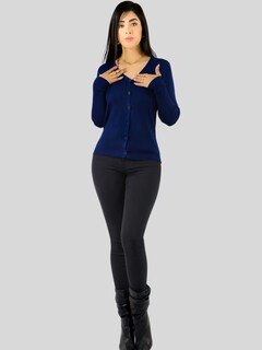 Foto 2 | Suéter Para Mujer De Manga Larga Con Botones A Juego Sweater Dama De Punto Abrigo Suéteres Suet-1043 Azul Marino