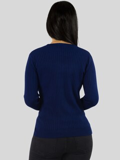 Foto 3 | Suéter Para Mujer De Manga Larga Con Botones A Juego Sweater Dama De Punto Abrigo Suéteres Suet-1043 Azul Marino