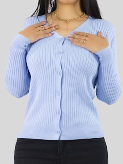 Foto 5 | Suéter Para Mujer De Manga Larga Con Botones A Juego Sweater Dama De Punto Abrigo Suéteres Suet-1043 Azul Claro J
