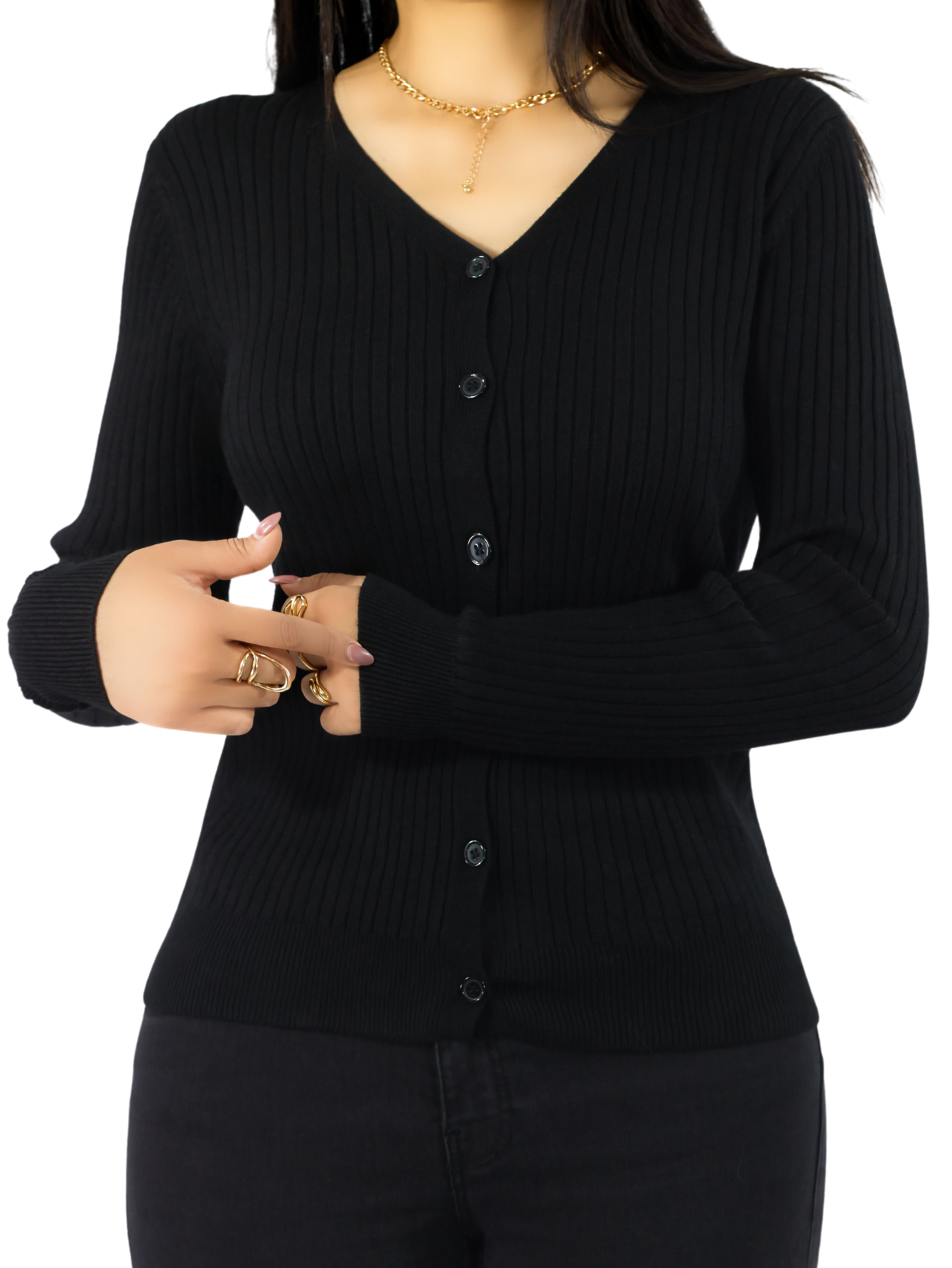 Suéter Para Mujer De Manga Larga Con Botones A Juego Sweater Dama De Punto Abrigo Suéteres Suet-1043 Negro Jersey Lige