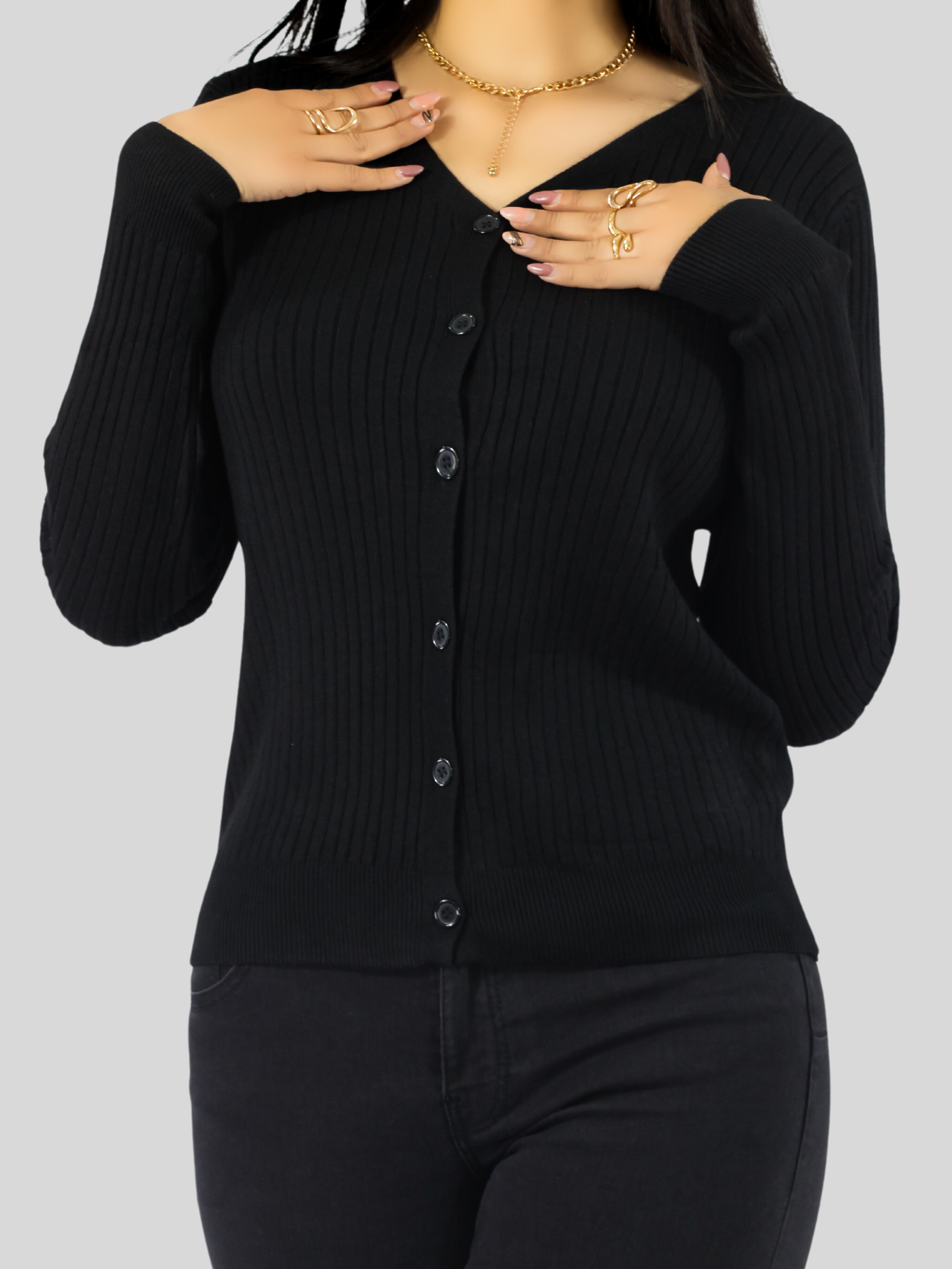 Foto 6 pulgar | Suéter Para Mujer De Manga Larga Con Botones A Juego Sweater Dama De Punto Abrigo Suéteres Suet-1043 Negro Jersey Lige