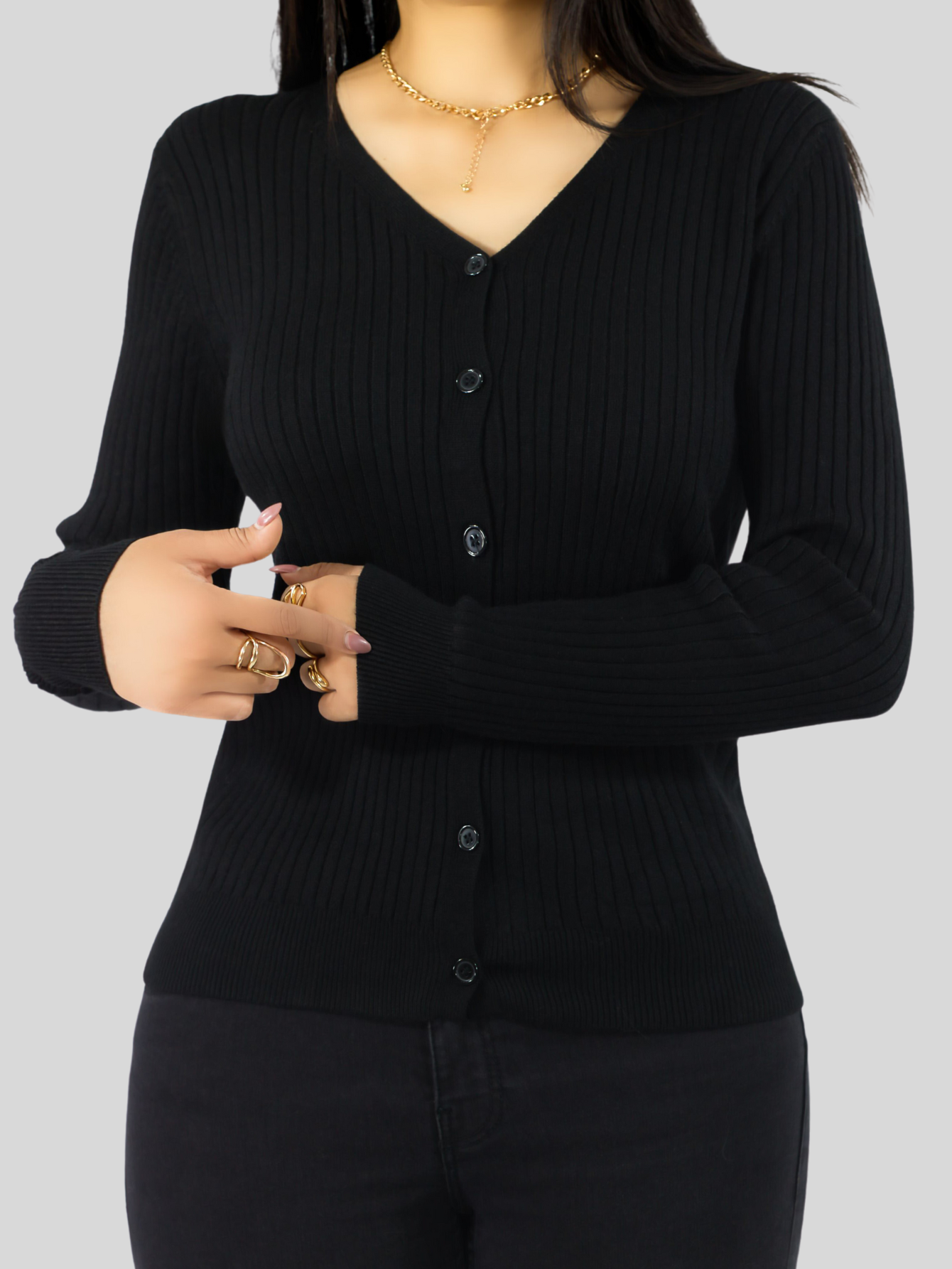 Foto 7 pulgar | Suéter Para Mujer De Manga Larga Con Botones A Juego Sweater Dama De Punto Abrigo Suéteres Suet-1043 Negro Jersey Lige