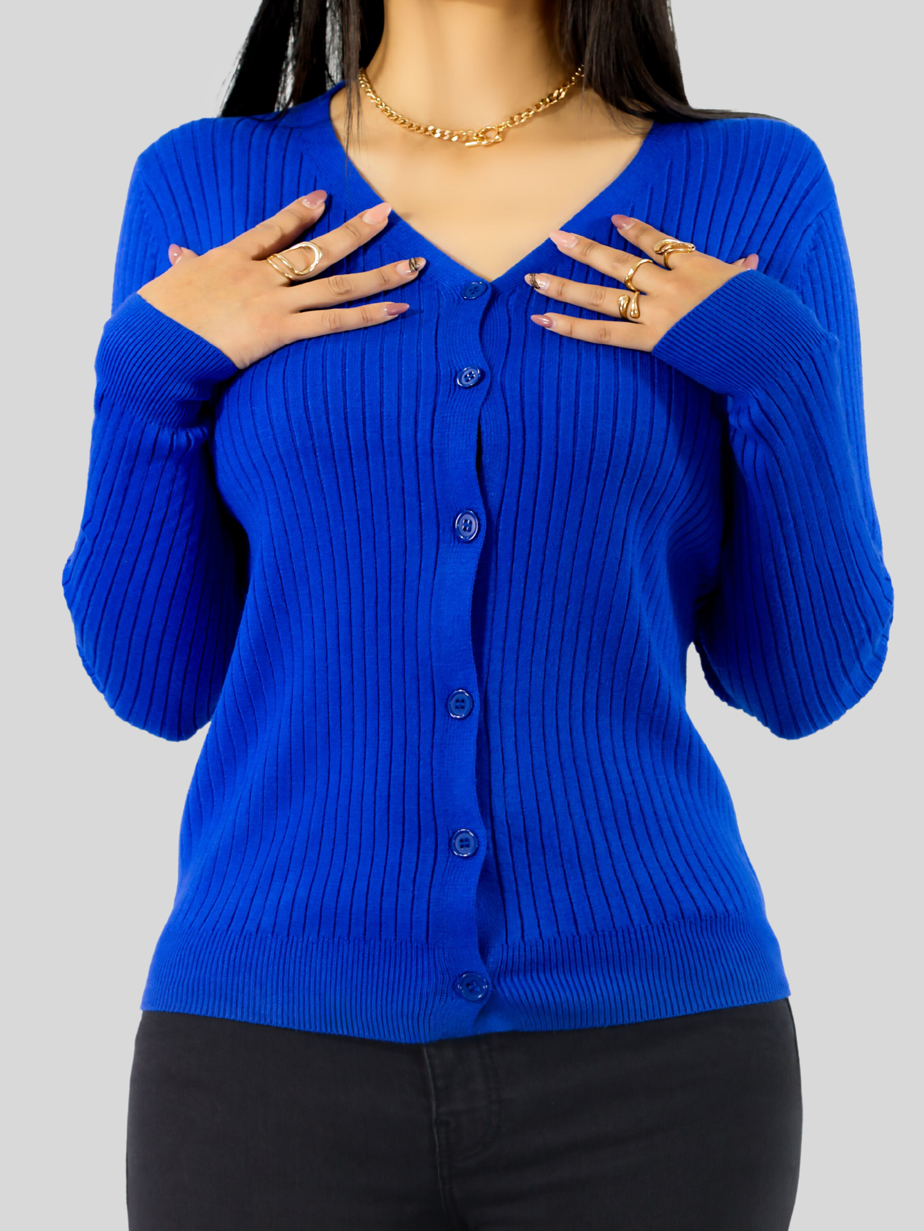 Foto 6 pulgar | Suéter Para Mujer De Manga Larga Con Botones A Juego Sweater Dama De Punto Abrigo Suéteres Suet-1043 Azul Rey Jerse