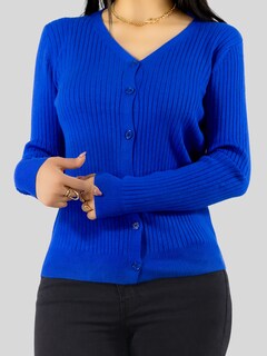 Foto 6 | Suéter Para Mujer De Manga Larga Con Botones A Juego Sweater Dama De Punto Abrigo Suéteres Suet-1043 Azul Rey Jerse