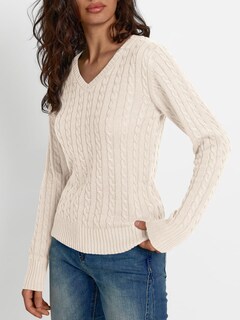 Foto 3 | Jersey Lillusory De Punto Trenzado Con Cuello En V Para Mujer, Color Crema, Talla M - Venta Internacional.