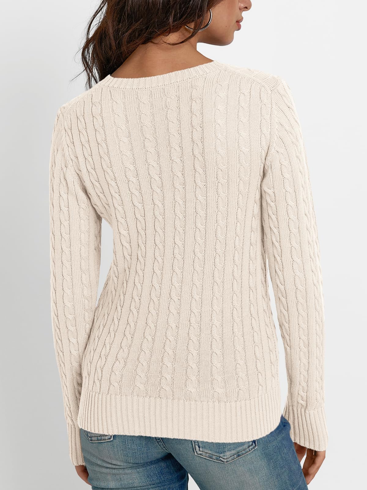 Foto 5 pulgar | Jersey Lillusory De Punto Trenzado Con Cuello En V Para Mujer, Color Crema, Talla M - Venta Internacional.