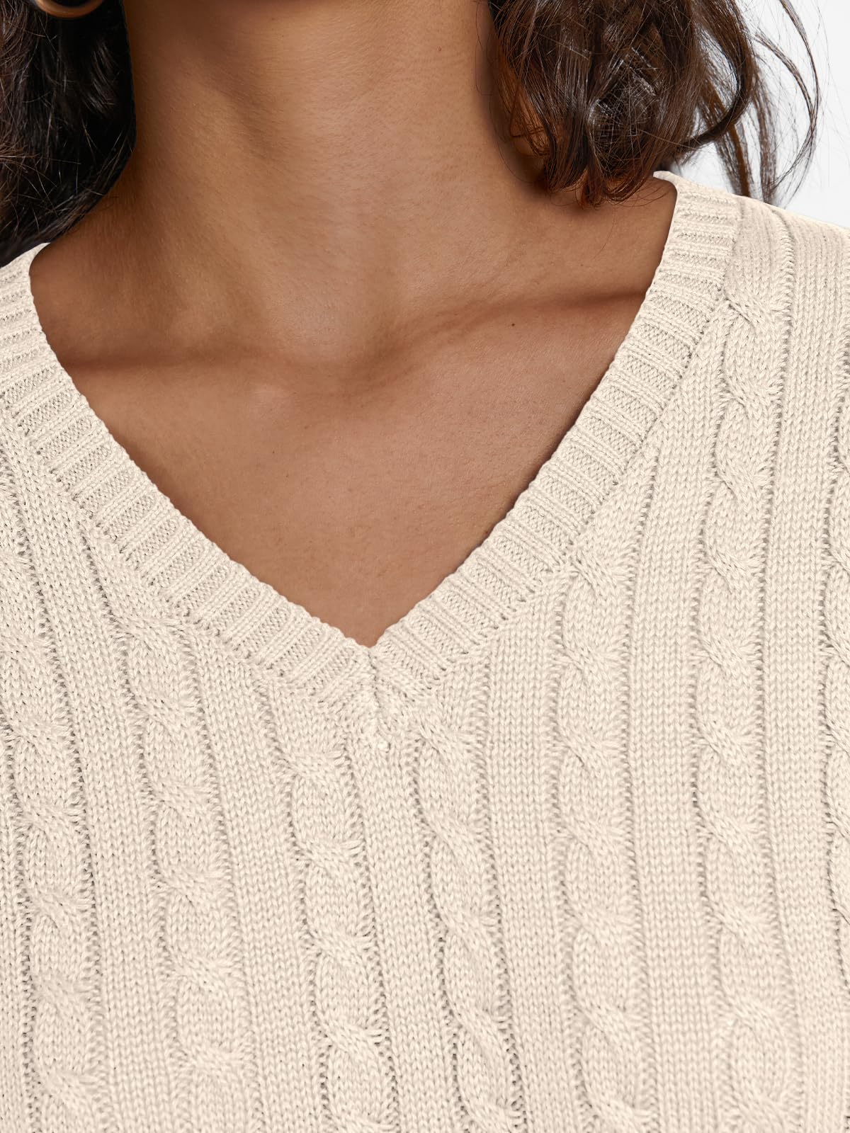 Foto 6 pulgar | Jersey Lillusory De Punto Trenzado Con Cuello En V Para Mujer, Color Crema, Talla M - Venta Internacional.