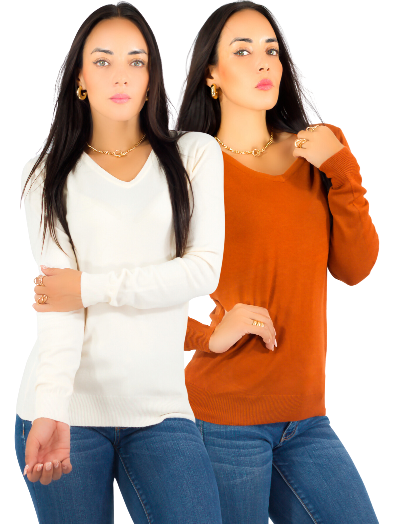 Foto 1 | Set De 2 Sueteres Mujer Cuello V Manga Larga Suet-1003 Variedad De Colores Sueteres De Punto Sweaters