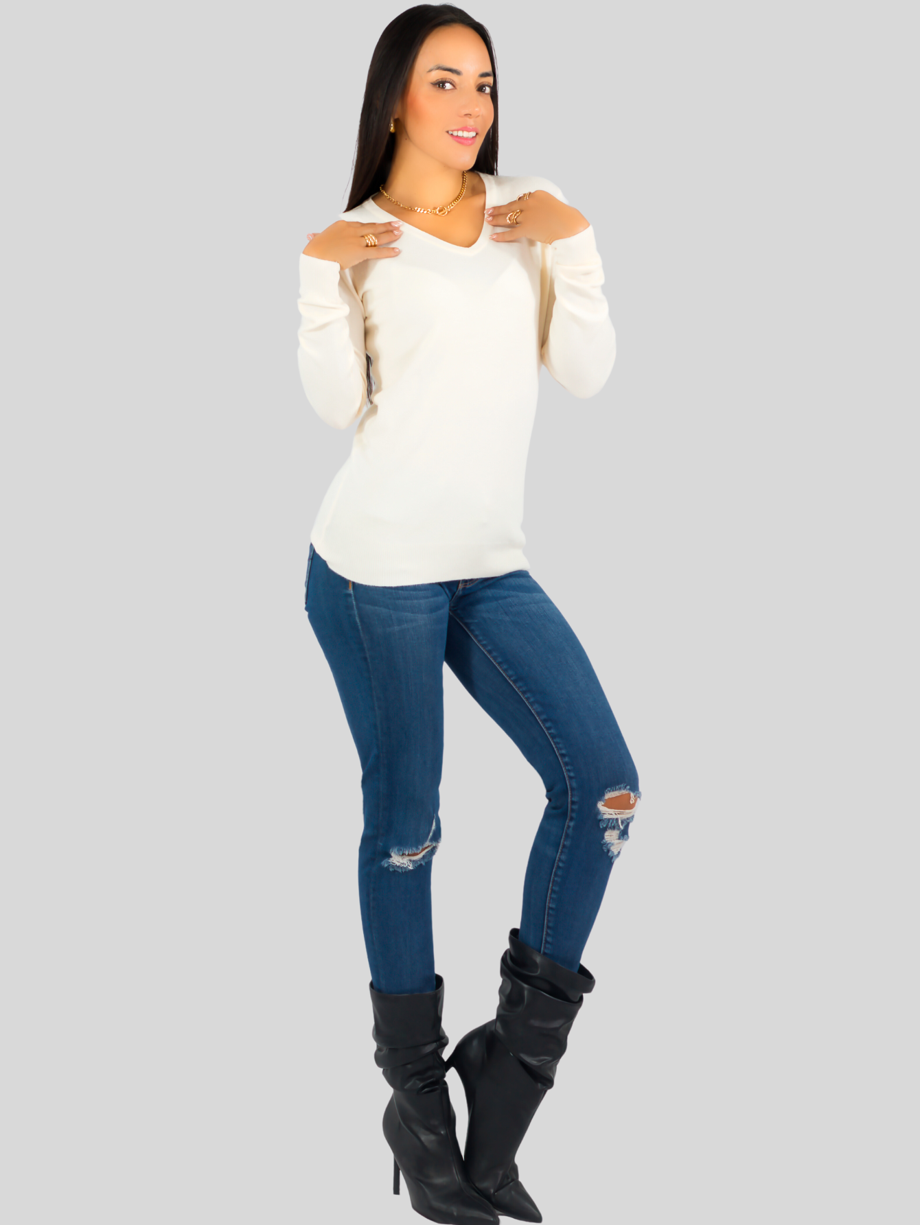 Foto 5 | Set De 2 Sueteres Mujer Cuello V Manga Larga Suet-1003 Variedad De Colores Sueteres De Punto Sweaters