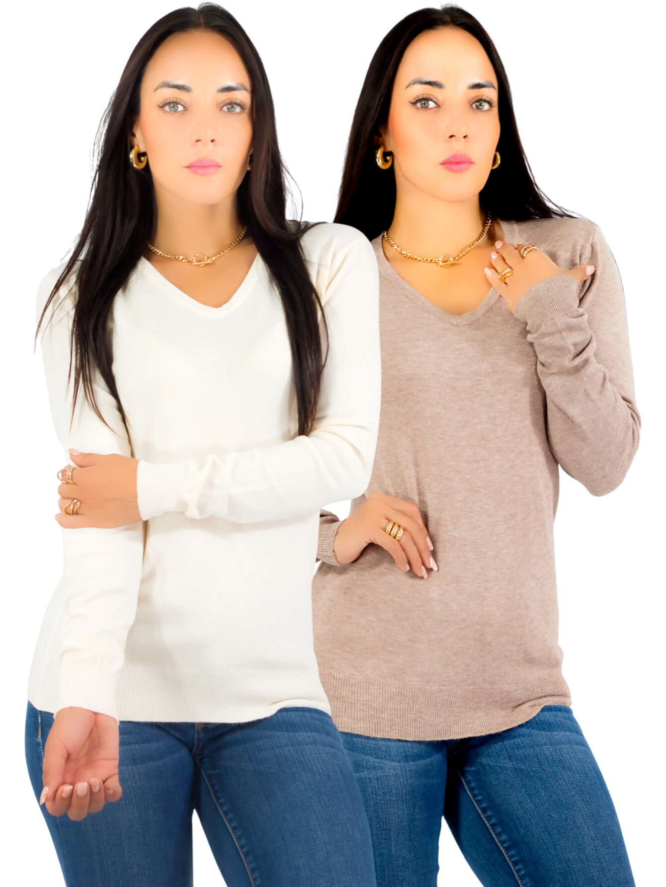 Foto 1 | Set De 2 Sueteres Mujer Cuello V Manga Larga Suet-1003 Variedad De Colores Sueteres De Punto Sweaters