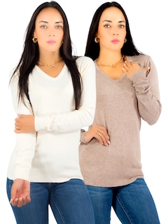 Foto 1 | Set De 2 Sueteres Mujer Cuello V Manga Larga Suet-1003 Variedad De Colores Sueteres De Punto Sweaters