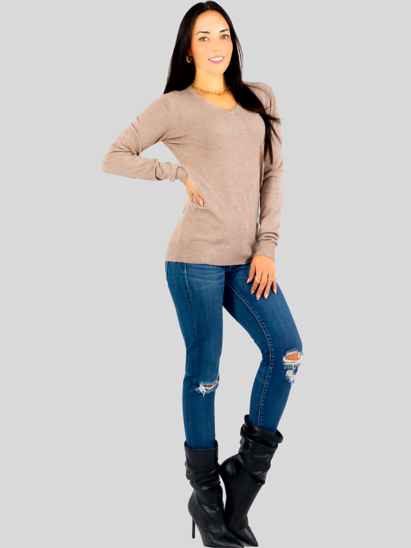 Foto 5 | Set De 2 Sueteres Mujer Cuello V Manga Larga Suet-1003 Variedad De Colores Sueteres De Punto Sweaters