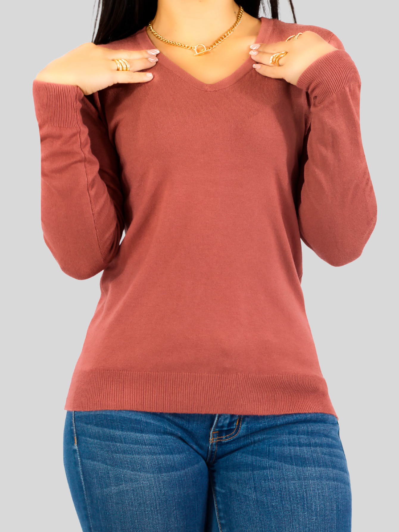 Foto 4 | Set De 2 Sueteres Mujer Cuello V Manga Larga Suet-1003 Variedad De Colores Sueteres De Punto Sweaters