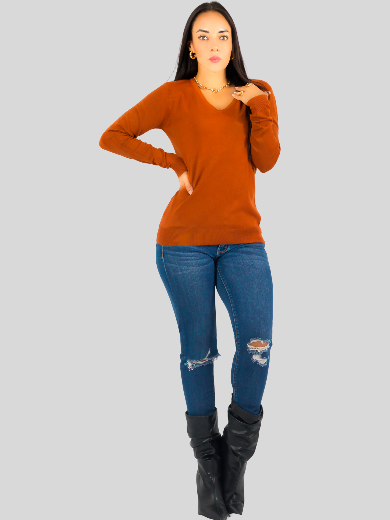 Foto 5 | Set De 2 Sueteres Mujer Cuello V Manga Larga Suet-1003 Variedad De Colores Sueteres De Punto Sweaters