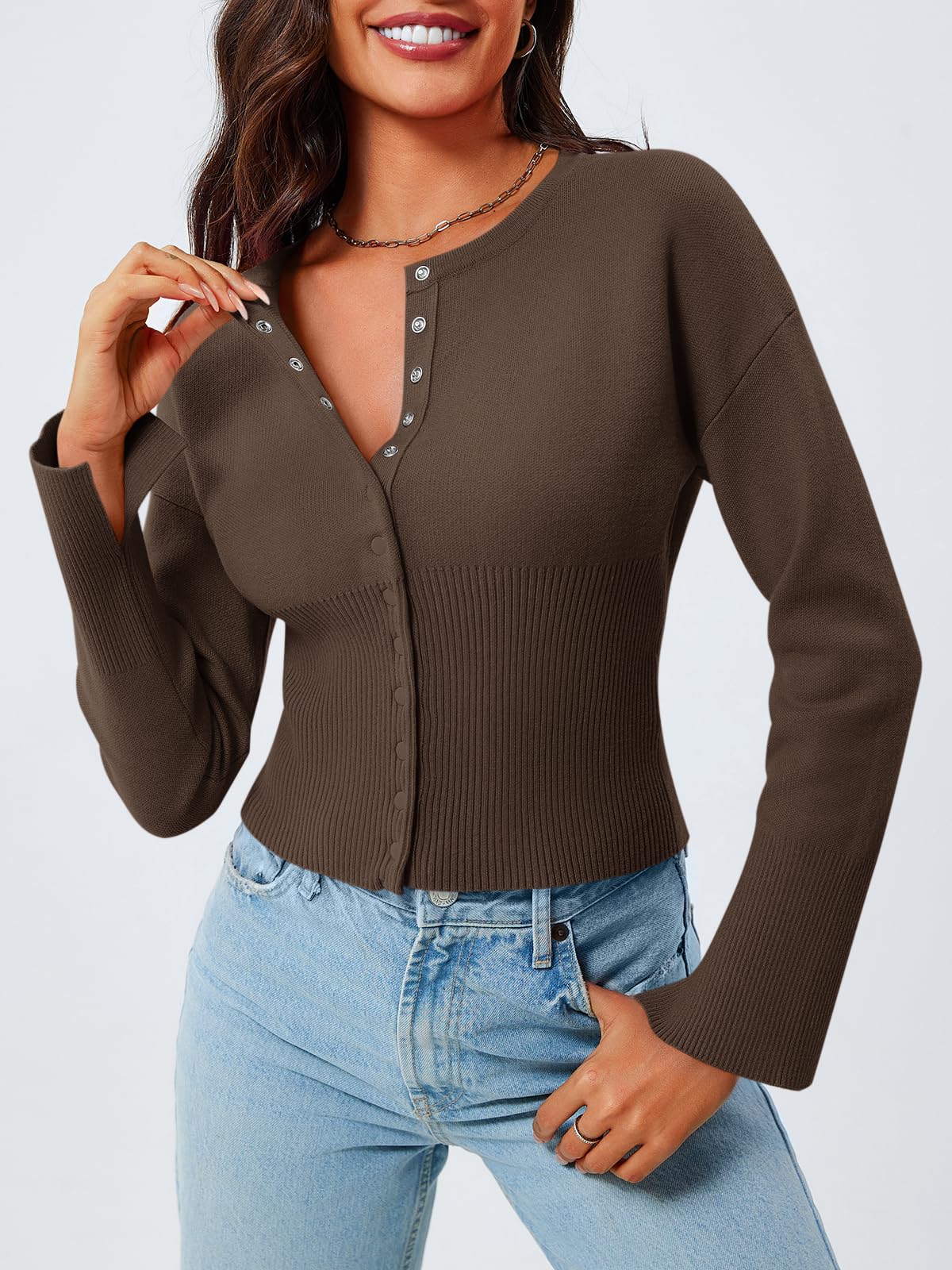 Foto 4 pulgar | Suéter Corto Saodimallsu Con Botones Y Cuello En V Para Mujer - Venta Internacional.