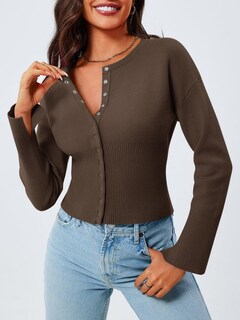 Foto 3 | Suéter Corto Saodimallsu Con Botones Y Cuello En V Para Mujer - Venta Internacional.