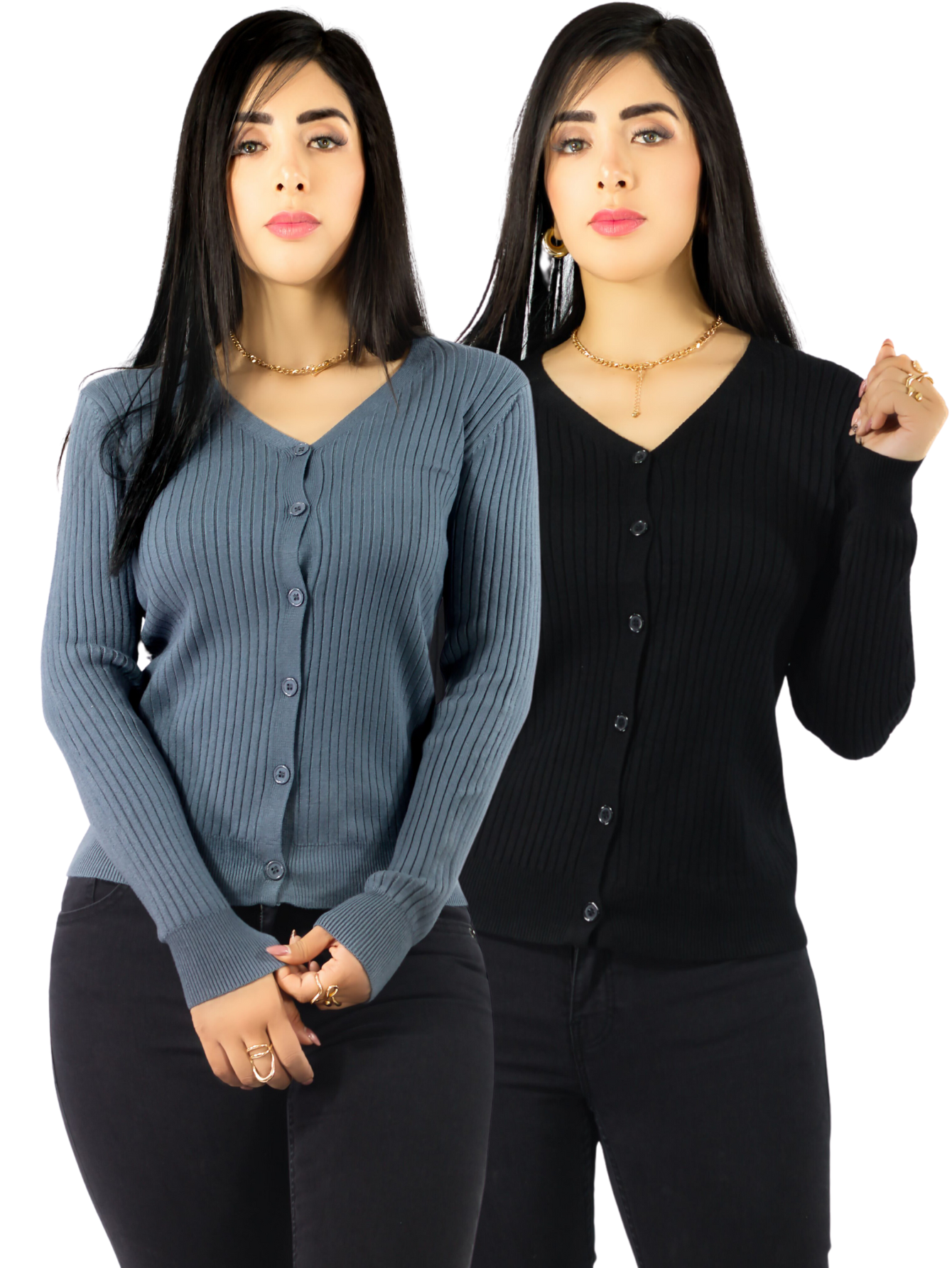 Set De 2 Suéteres De Mujer Manga Larga Suéteres Botones Lic-1043-px2 Variedad De Colores Sweaters Punto