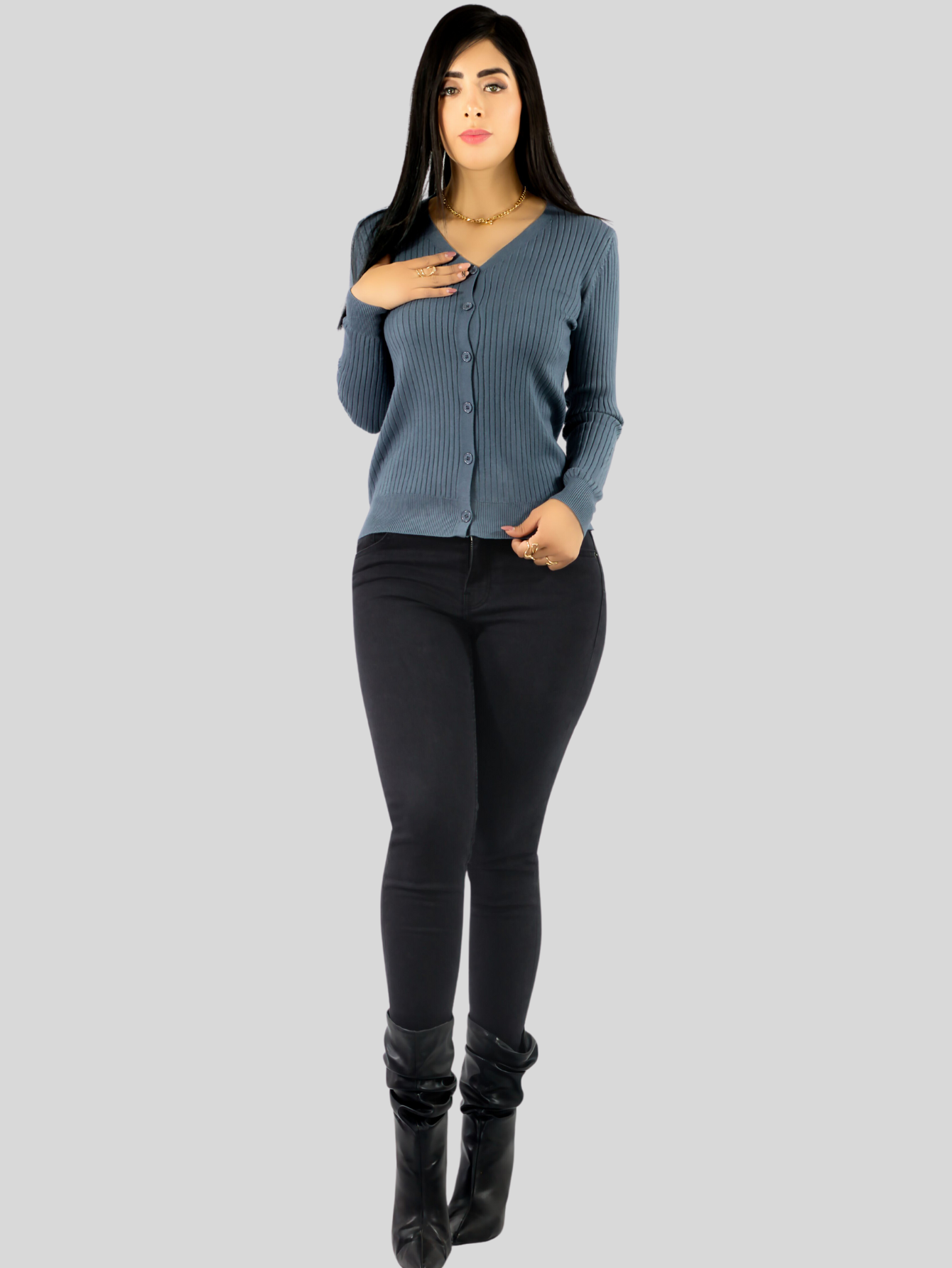 Foto 3 pulgar | Set De 2 Suéteres De Mujer Manga Larga Suéteres Botones Lic-1043-px2 Variedad De Colores Sweaters Punto