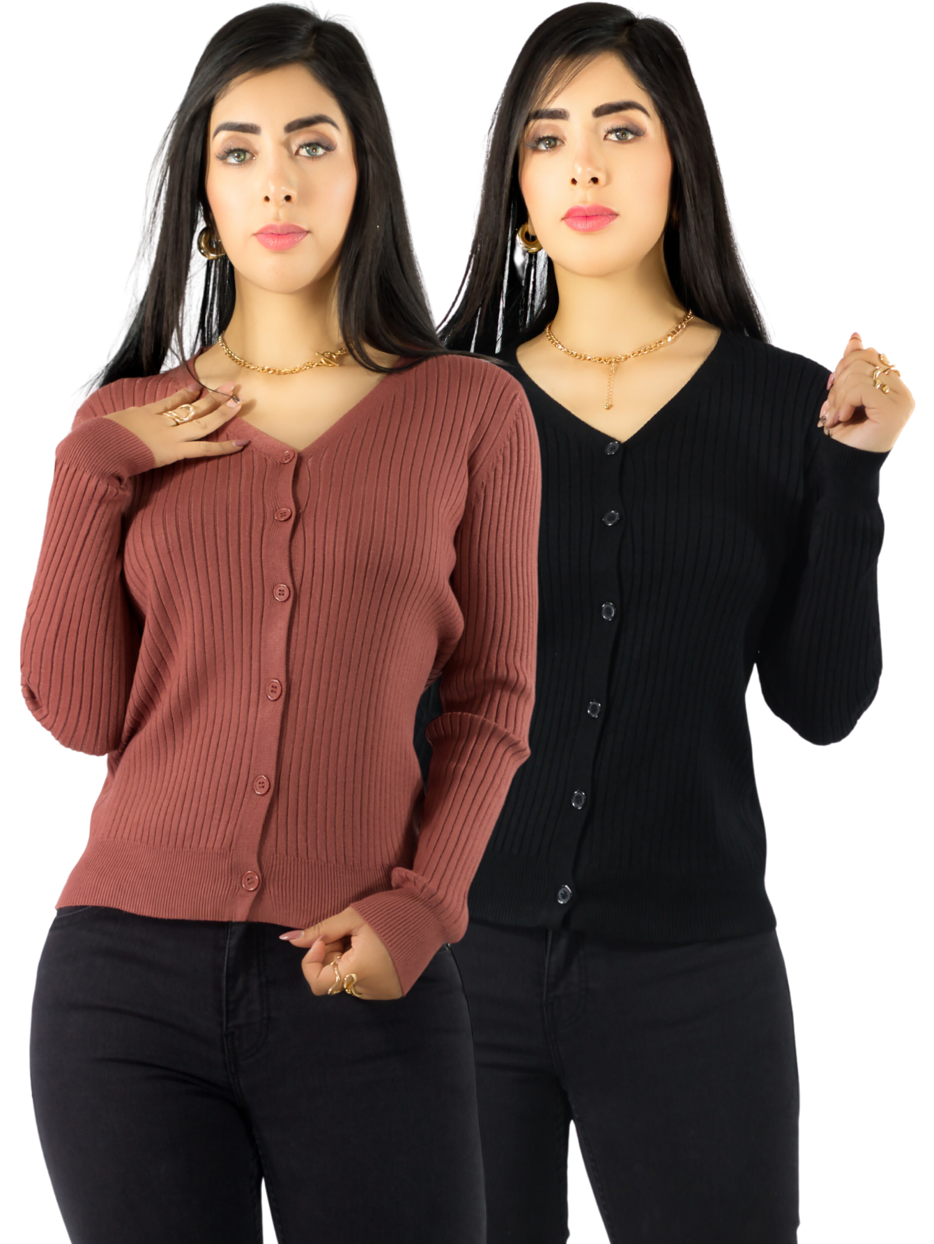 Set De 2 Suéteres De Mujer Manga Larga Suéteres Botones Lic-1043-px2 Variedad De Colores Sweaters Punto