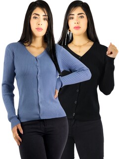 Foto 1 | Set De 2 Suéteres De Mujer Manga Larga Suéteres Botones Lic-1043-px2 Variedad De Colores Sweaters Punto