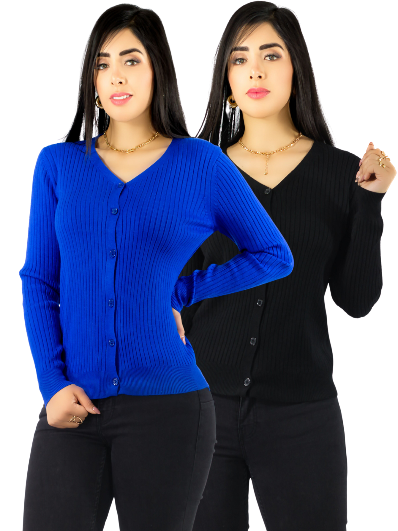 Set De 2 Suéteres De Mujer Manga Larga Suéteres Botones Lic-1043-px2 Variedad De Colores Sweaters Punto