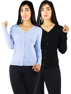 Foto 1 | Set De 2 Suéteres De Mujer Manga Larga Suéteres Botones Lic-1043-px2 Variedad De Colores Sweaters Punto