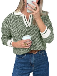 Foto 1 | Suéter Saodimallsu Para Mujer, Cuello En V, Tejido En Bloque De Colores, Otoño - Venta Internacional.