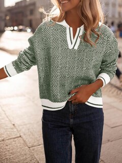 Foto 3 | Suéter Saodimallsu Para Mujer, Cuello En V, Tejido En Bloque De Colores, Otoño - Venta Internacional.