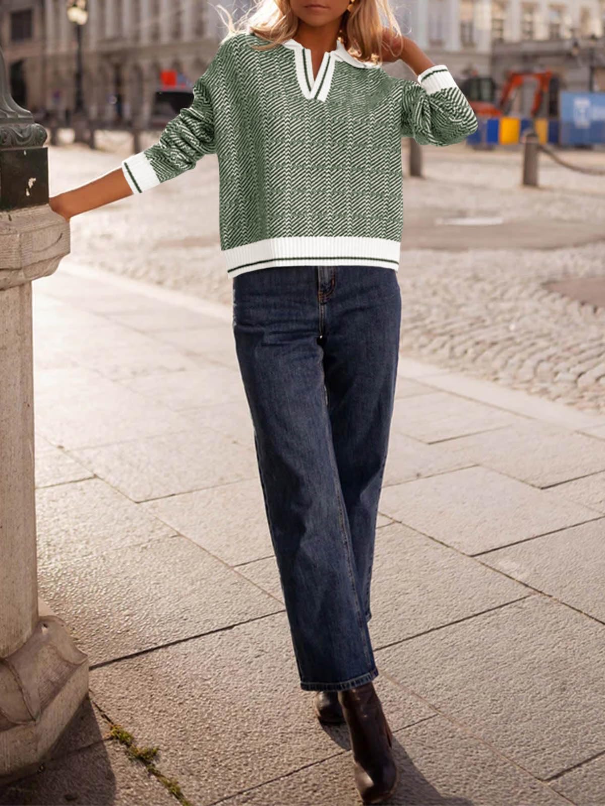Foto 5 | Suéter Saodimallsu Para Mujer, Cuello En V, Tejido En Bloque De Colores, Otoño - Venta Internacional.
