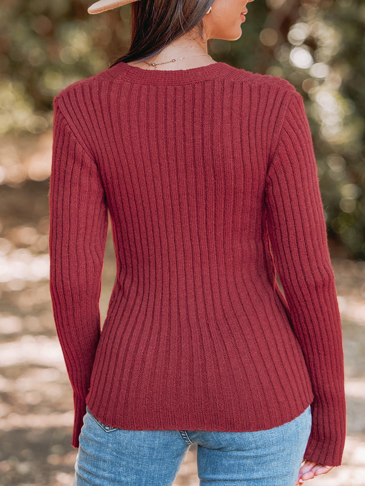 Foto 7 pulgar | Jersey Cupshe Acanalado De Manga Larga Con Cuello En V Para Mujer, Otoño 2024 - Venta Internacional.