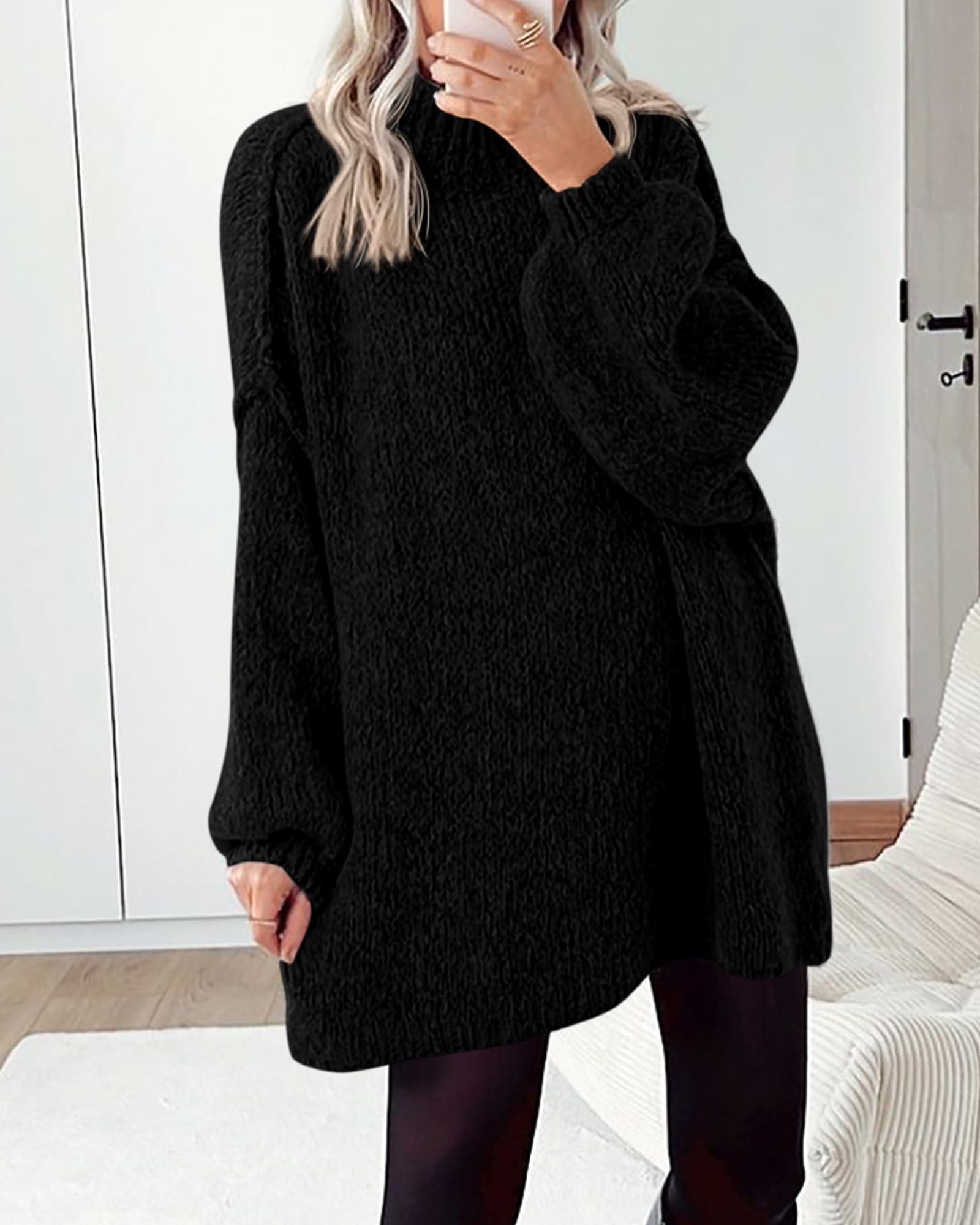 Foto 3 pulgar | Jersey Btfbm para Mujer Manga Larga Punto Grueso Negro - Venta Internacional