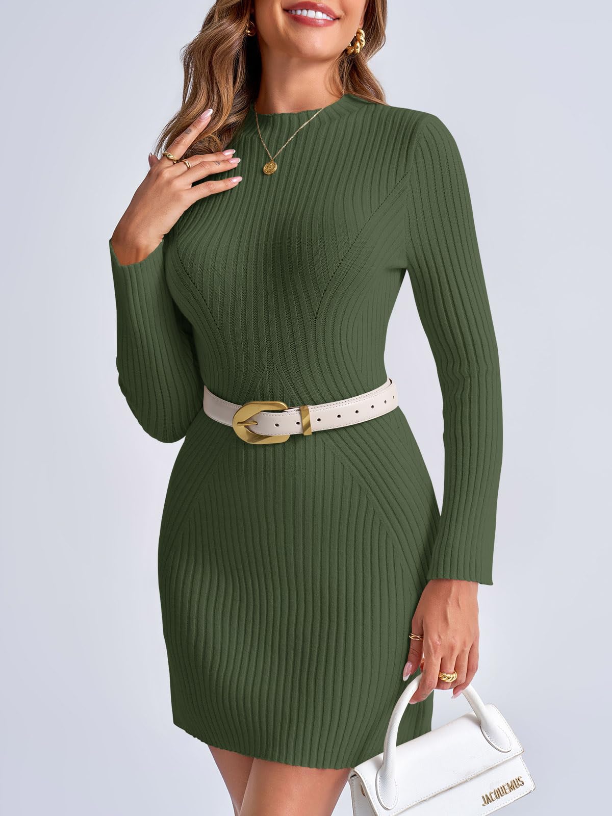 Foto 3 pulgar | Vestido Tipo Suéter Saodimallsu 2024 Para Mujer De Manga Larga Verde - Venta Internacional.
