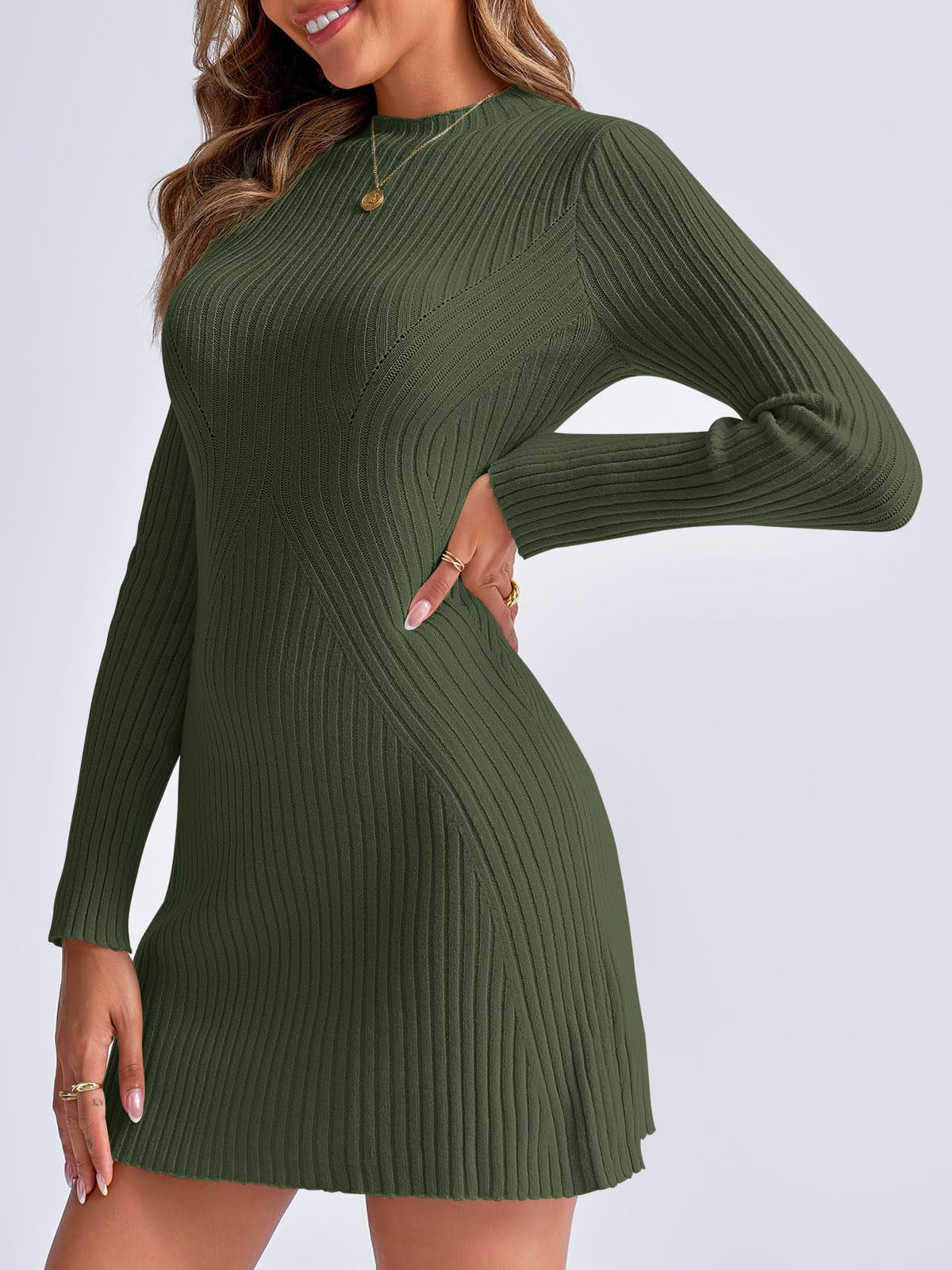 Foto 4 pulgar | Vestido Tipo Suéter Saodimallsu 2024 Para Mujer De Manga Larga Verde - Venta Internacional.