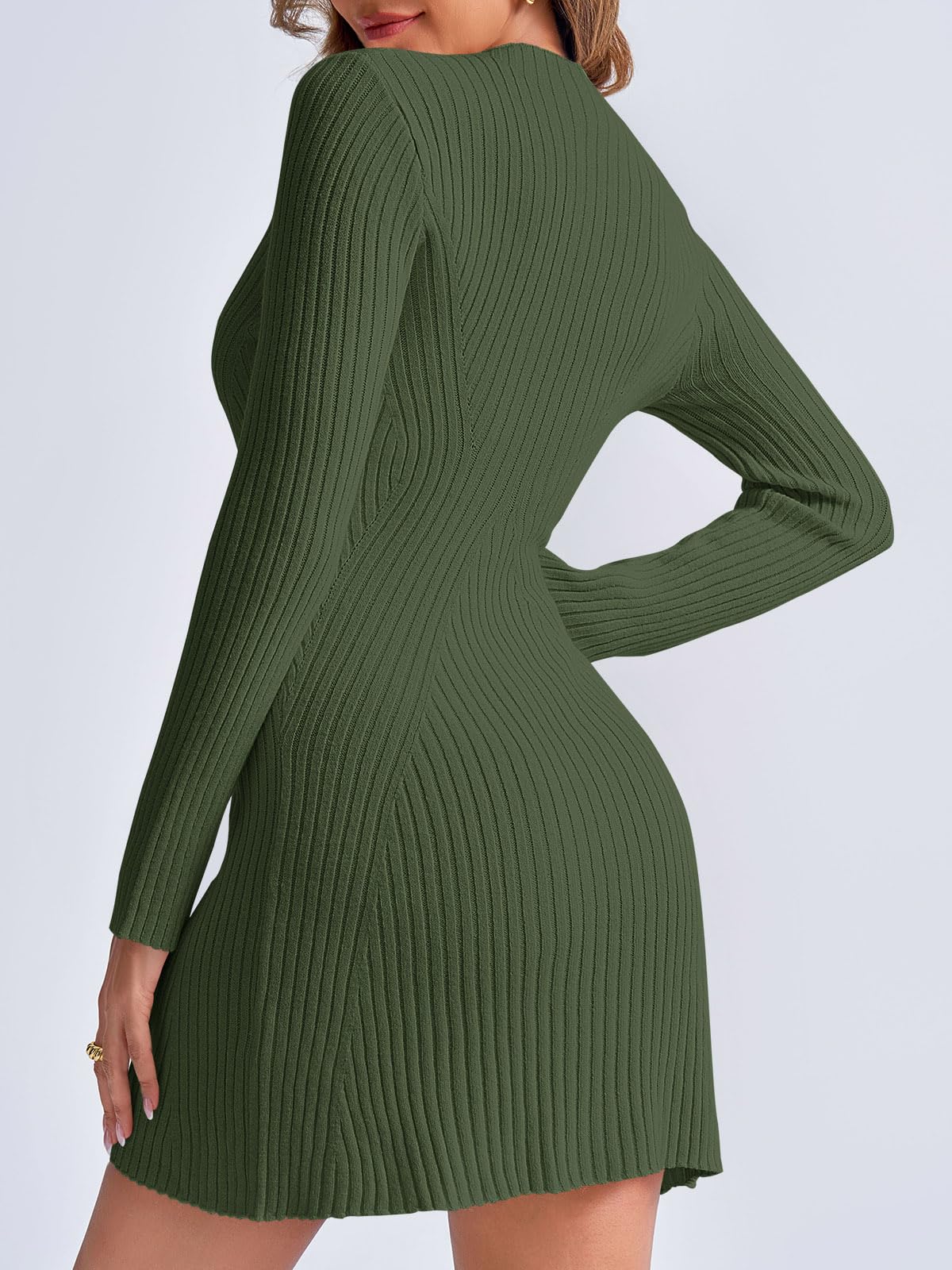 Foto 7 pulgar | Vestido Tipo Suéter Saodimallsu 2024 Para Mujer De Manga Larga Verde - Venta Internacional.